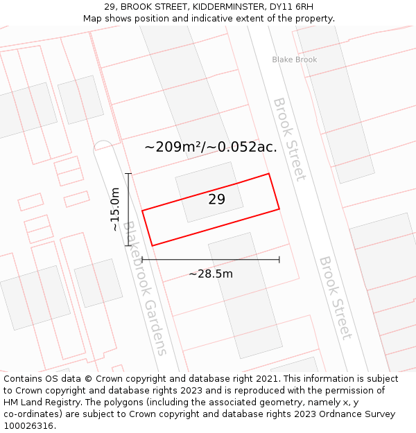29, BROOK STREET, KIDDERMINSTER, DY11 6RH: Plot and title map