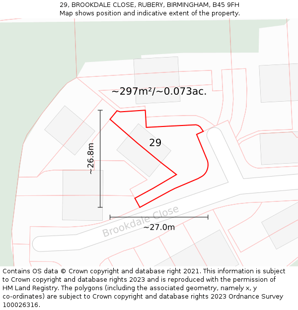 29, BROOKDALE CLOSE, RUBERY, BIRMINGHAM, B45 9FH: Plot and title map