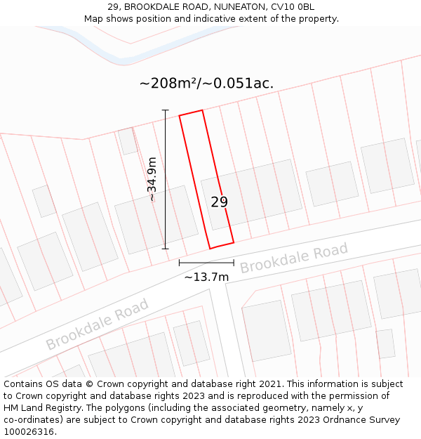 29, BROOKDALE ROAD, NUNEATON, CV10 0BL: Plot and title map