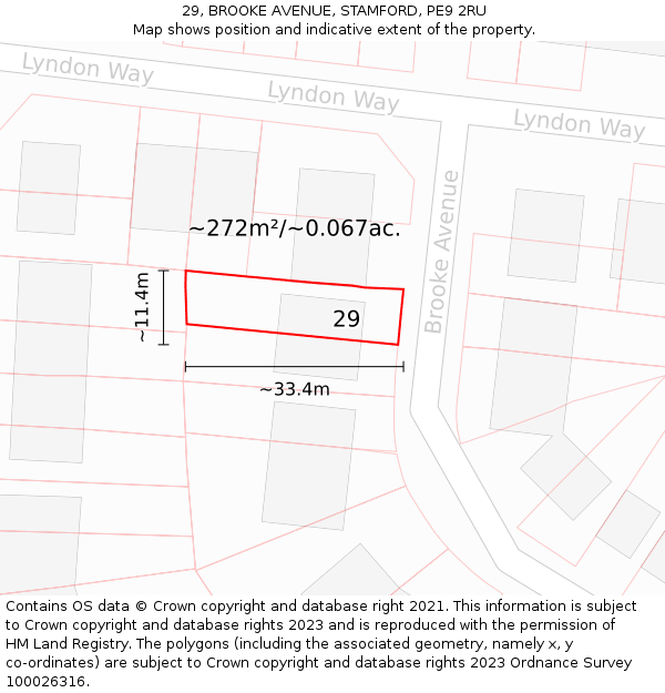 29, BROOKE AVENUE, STAMFORD, PE9 2RU: Plot and title map