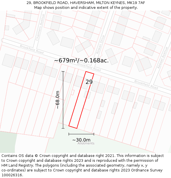 29, BROOKFIELD ROAD, HAVERSHAM, MILTON KEYNES, MK19 7AF: Plot and title map