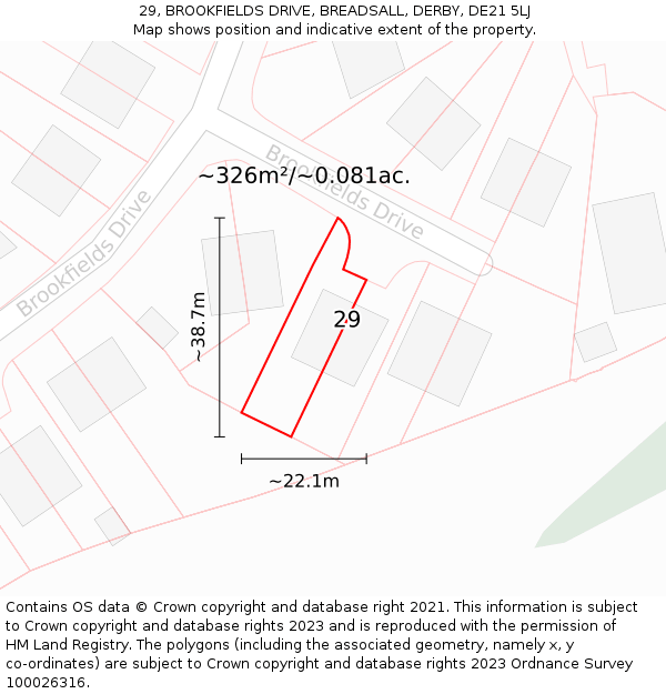 29, BROOKFIELDS DRIVE, BREADSALL, DERBY, DE21 5LJ: Plot and title map