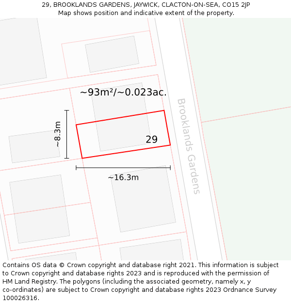 29, BROOKLANDS GARDENS, JAYWICK, CLACTON-ON-SEA, CO15 2JP: Plot and title map