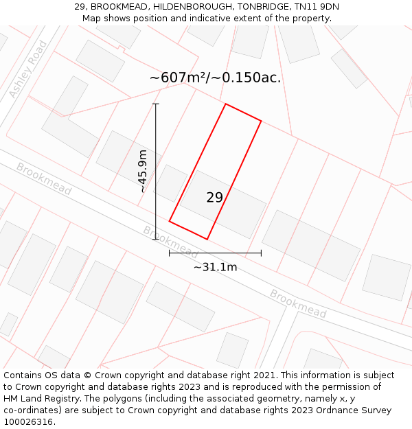 29, BROOKMEAD, HILDENBOROUGH, TONBRIDGE, TN11 9DN: Plot and title map