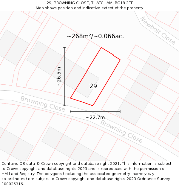 29, BROWNING CLOSE, THATCHAM, RG18 3EF: Plot and title map