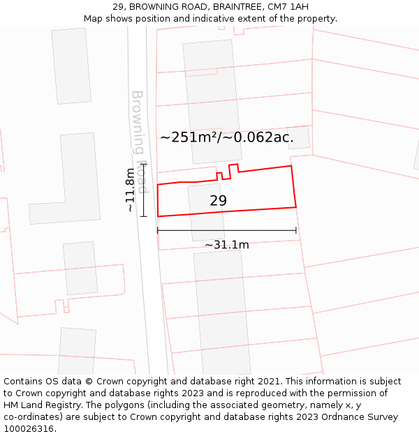 29, BROWNING ROAD, BRAINTREE, CM7 1AH: Plot and title map