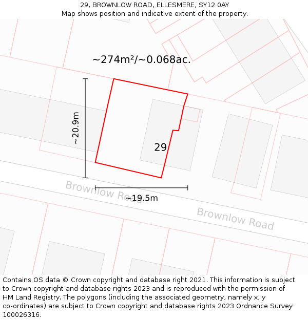 29, BROWNLOW ROAD, ELLESMERE, SY12 0AY: Plot and title map