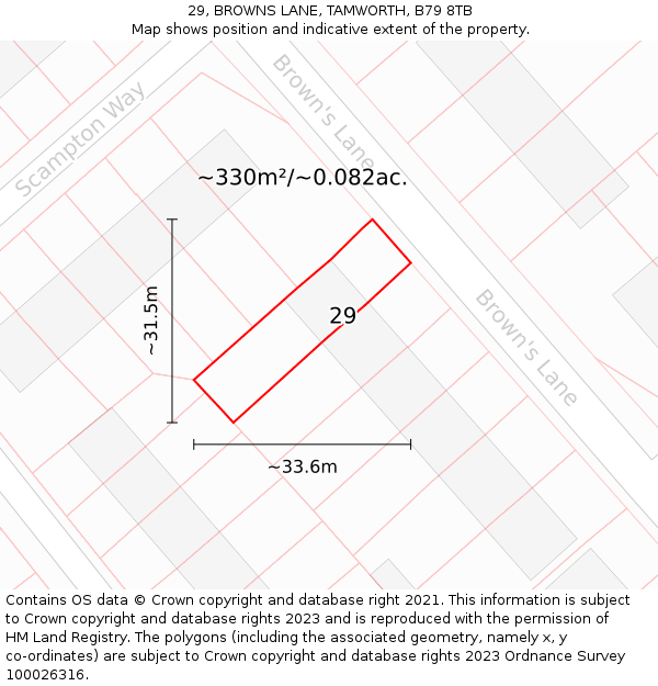29, BROWNS LANE, TAMWORTH, B79 8TB: Plot and title map
