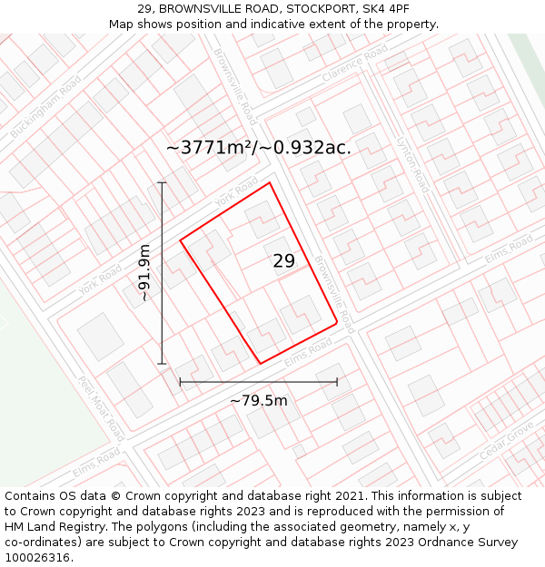 29, BROWNSVILLE ROAD, STOCKPORT, SK4 4PF: Plot and title map