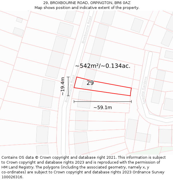 29, BROXBOURNE ROAD, ORPINGTON, BR6 0AZ: Plot and title map