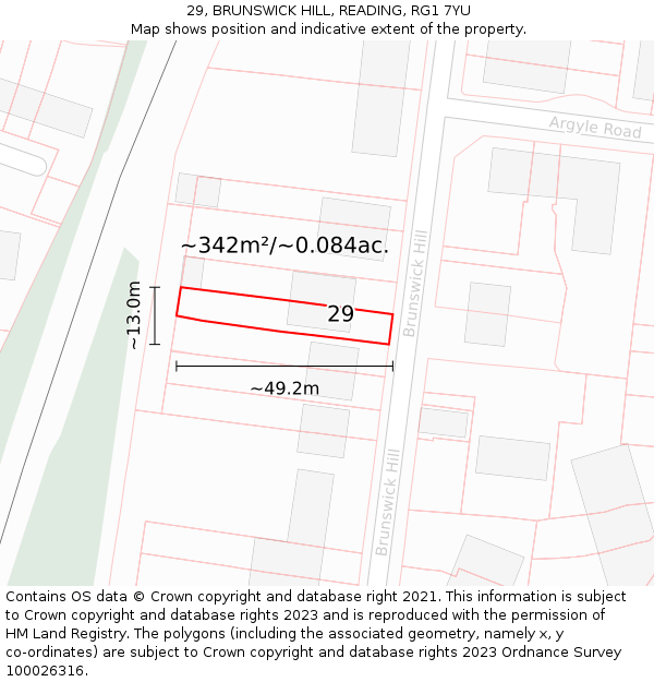 29, BRUNSWICK HILL, READING, RG1 7YU: Plot and title map