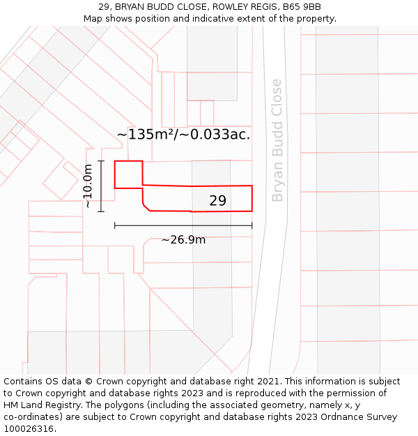 29, BRYAN BUDD CLOSE, ROWLEY REGIS, B65 9BB: Plot and title map