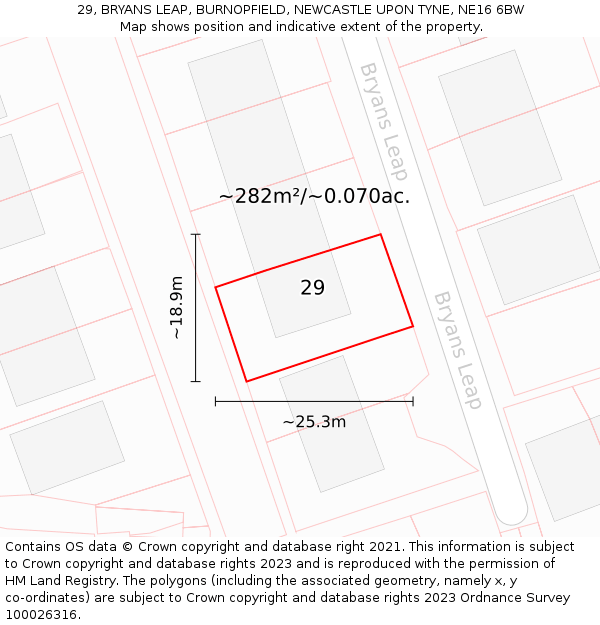 29, BRYANS LEAP, BURNOPFIELD, NEWCASTLE UPON TYNE, NE16 6BW: Plot and title map