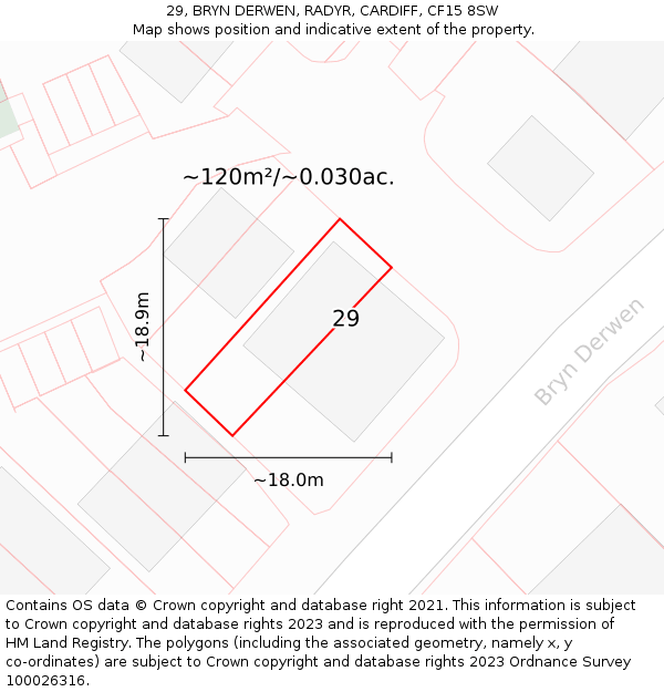 29, BRYN DERWEN, RADYR, CARDIFF, CF15 8SW: Plot and title map
