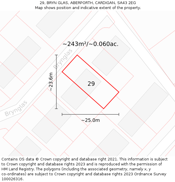 29, BRYN GLAS, ABERPORTH, CARDIGAN, SA43 2EG: Plot and title map