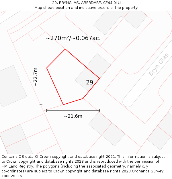 29, BRYNGLAS, ABERDARE, CF44 0LU: Plot and title map