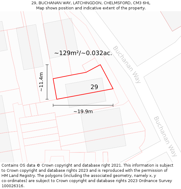 29, BUCHANAN WAY, LATCHINGDON, CHELMSFORD, CM3 6HL: Plot and title map