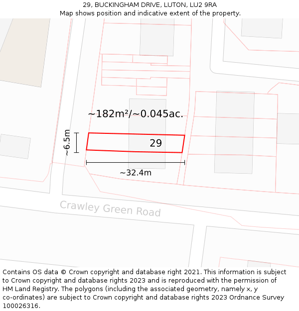29, BUCKINGHAM DRIVE, LUTON, LU2 9RA: Plot and title map