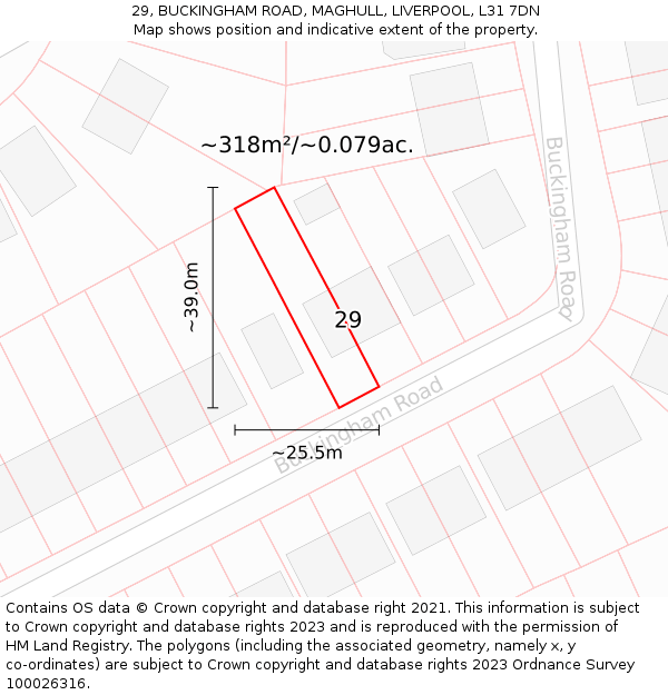 29, BUCKINGHAM ROAD, MAGHULL, LIVERPOOL, L31 7DN: Plot and title map