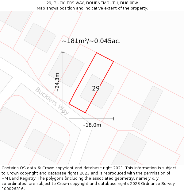 29, BUCKLERS WAY, BOURNEMOUTH, BH8 0EW: Plot and title map