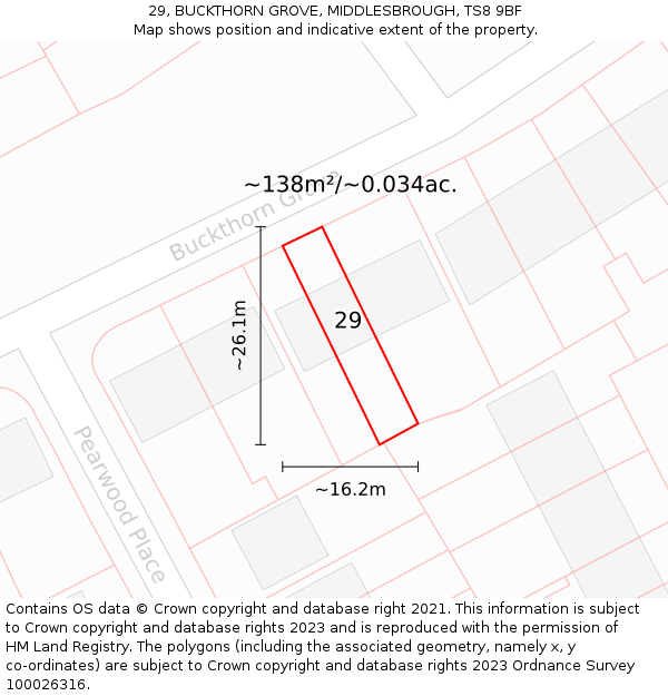 29, BUCKTHORN GROVE, MIDDLESBROUGH, TS8 9BF: Plot and title map
