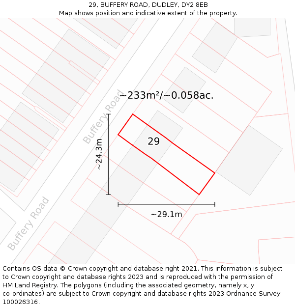 29, BUFFERY ROAD, DUDLEY, DY2 8EB: Plot and title map