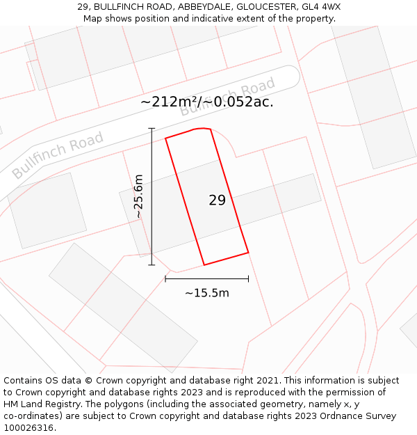 29, BULLFINCH ROAD, ABBEYDALE, GLOUCESTER, GL4 4WX: Plot and title map