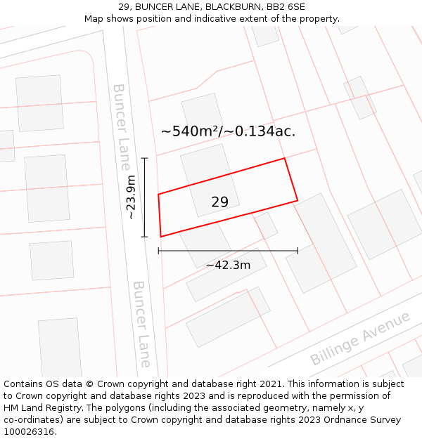 29, BUNCER LANE, BLACKBURN, BB2 6SE: Plot and title map