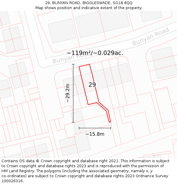 29, BUNYAN ROAD, BIGGLESWADE, SG18 8QQ: Plot and title map
