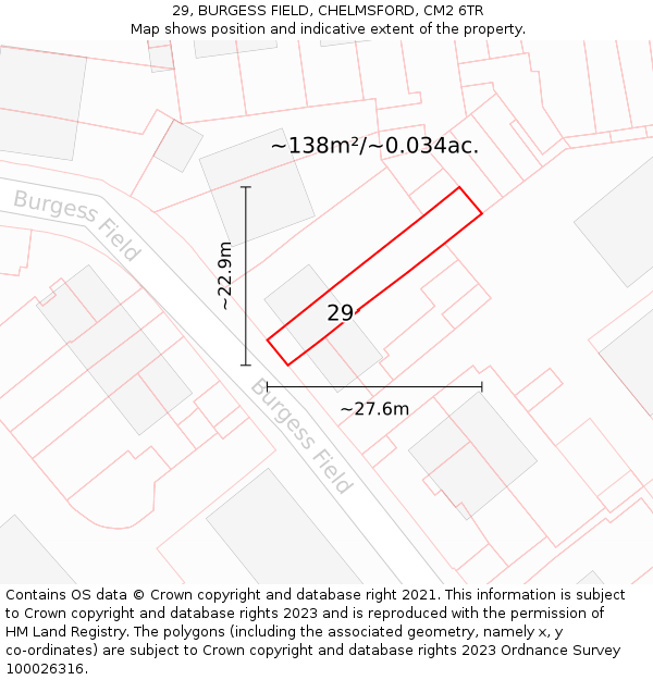 29, BURGESS FIELD, CHELMSFORD, CM2 6TR: Plot and title map