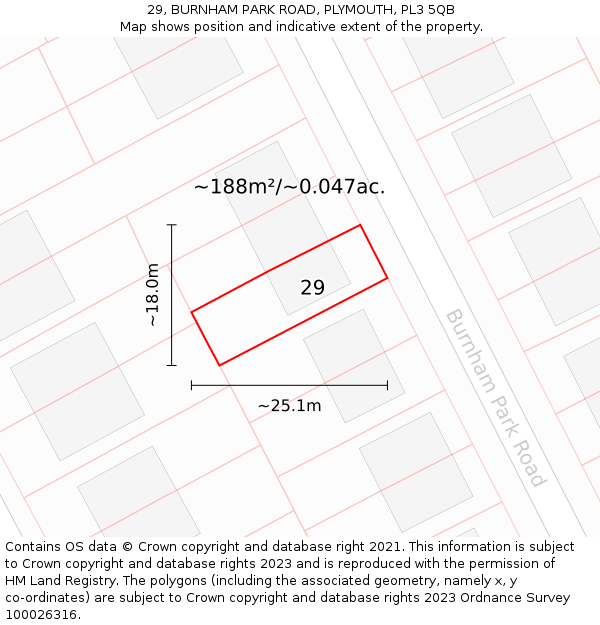 29, BURNHAM PARK ROAD, PLYMOUTH, PL3 5QB: Plot and title map