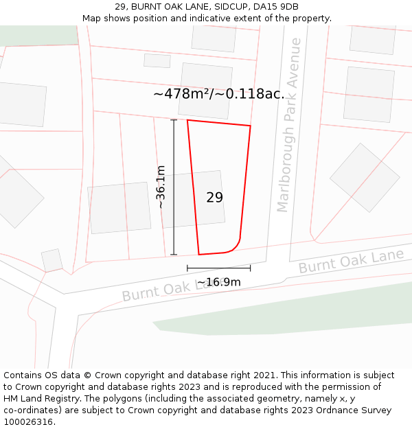 29, BURNT OAK LANE, SIDCUP, DA15 9DB: Plot and title map