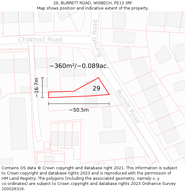 29, BURRETT ROAD, WISBECH, PE13 3RF: Plot and title map