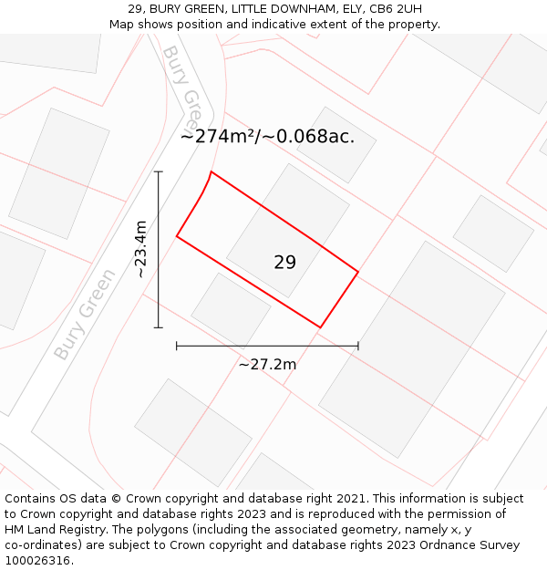 29, BURY GREEN, LITTLE DOWNHAM, ELY, CB6 2UH: Plot and title map