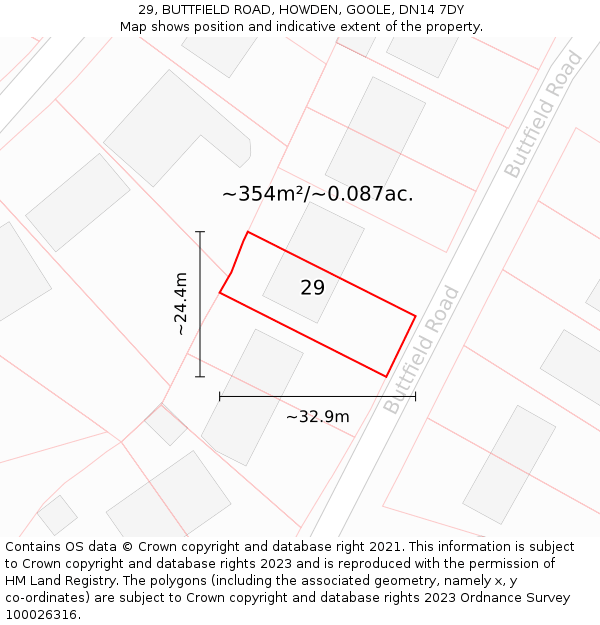 29, BUTTFIELD ROAD, HOWDEN, GOOLE, DN14 7DY: Plot and title map