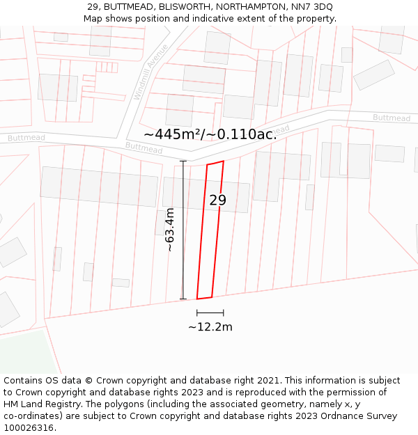 29, BUTTMEAD, BLISWORTH, NORTHAMPTON, NN7 3DQ: Plot and title map
