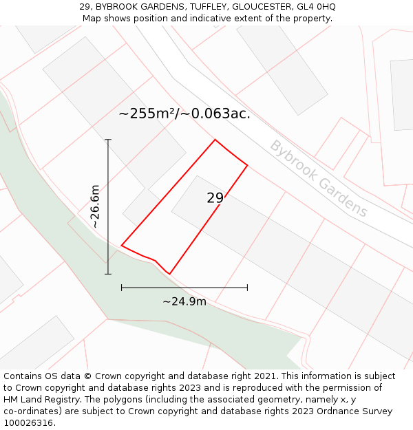 29, BYBROOK GARDENS, TUFFLEY, GLOUCESTER, GL4 0HQ: Plot and title map