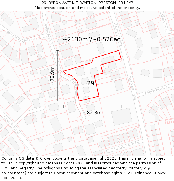 29, BYRON AVENUE, WARTON, PRESTON, PR4 1YR: Plot and title map