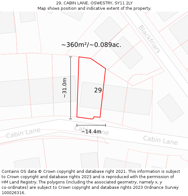 29, CABIN LANE, OSWESTRY, SY11 2LY: Plot and title map
