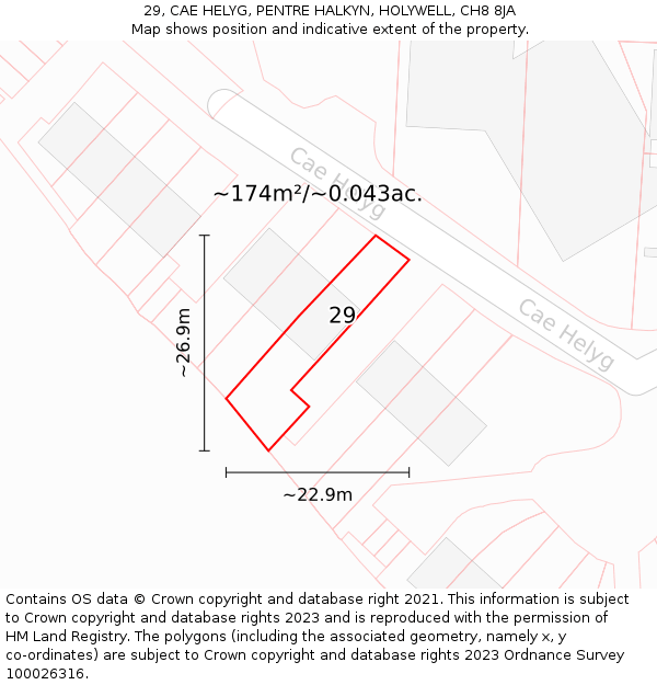 29, CAE HELYG, PENTRE HALKYN, HOLYWELL, CH8 8JA: Plot and title map