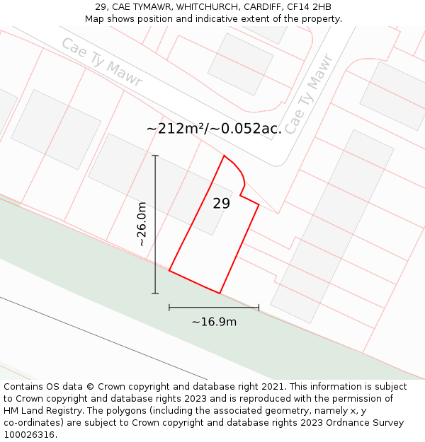 29, CAE TYMAWR, WHITCHURCH, CARDIFF, CF14 2HB: Plot and title map