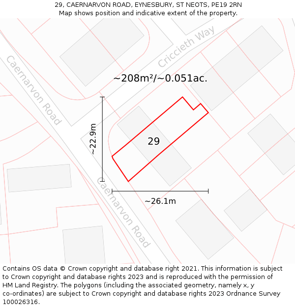 29, CAERNARVON ROAD, EYNESBURY, ST NEOTS, PE19 2RN: Plot and title map