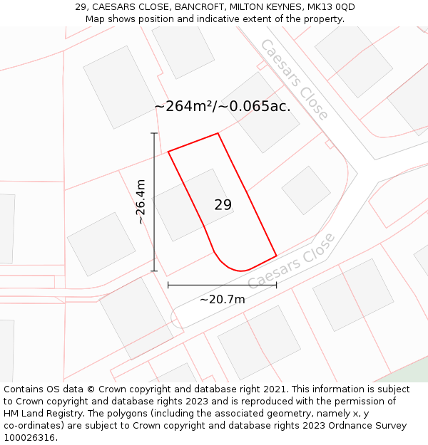 29, CAESARS CLOSE, BANCROFT, MILTON KEYNES, MK13 0QD: Plot and title map