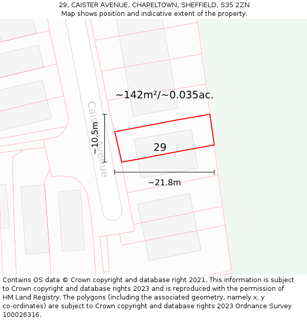 29, CAISTER AVENUE, CHAPELTOWN, SHEFFIELD, S35 2ZN: Plot and title map