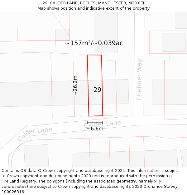 29, CALDER LANE, ECCLES, MANCHESTER, M30 8EL: Plot and title map