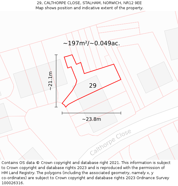 29, CALTHORPE CLOSE, STALHAM, NORWICH, NR12 9EE: Plot and title map