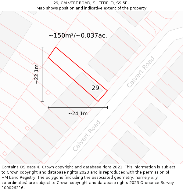 29, CALVERT ROAD, SHEFFIELD, S9 5EU: Plot and title map