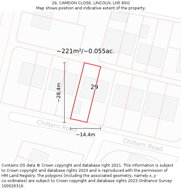 29, CAMDON CLOSE, LINCOLN, LN5 8SG: Plot and title map