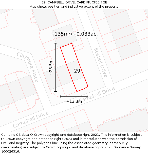 29, CAMPBELL DRIVE, CARDIFF, CF11 7QE: Plot and title map