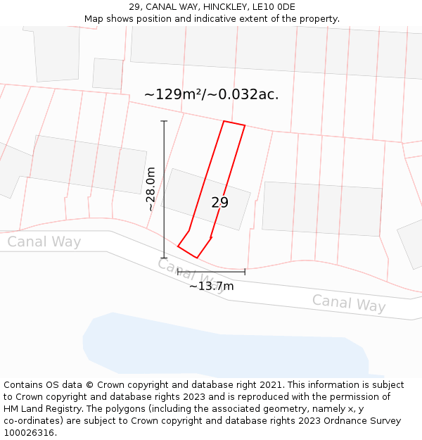 29, CANAL WAY, HINCKLEY, LE10 0DE: Plot and title map